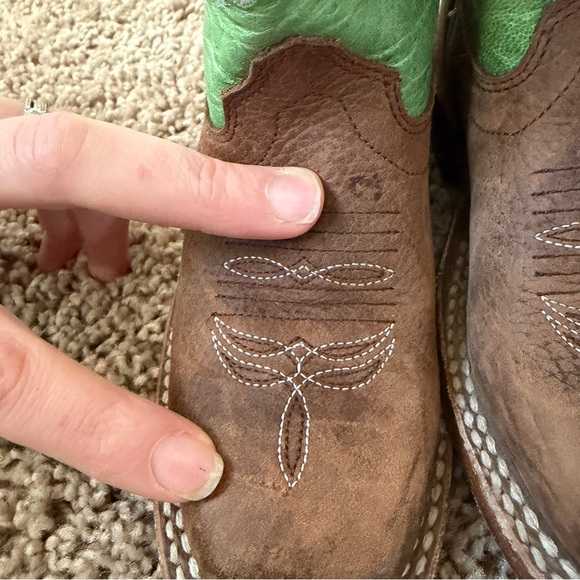 Olathe Boot Co. Youth Kids Green and Brown Boots Sz 9 - Picture 5 of 14